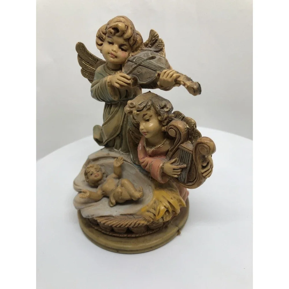 Fontanini Nativity Angels Baby Jesus Figurine Musical Harp Violin 4.5
